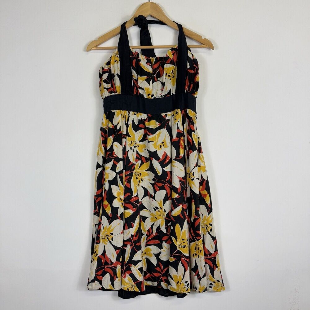 Moulinette Souers‎ Anthropologie Mayflower Floral Silk Halter Dress Women's 6